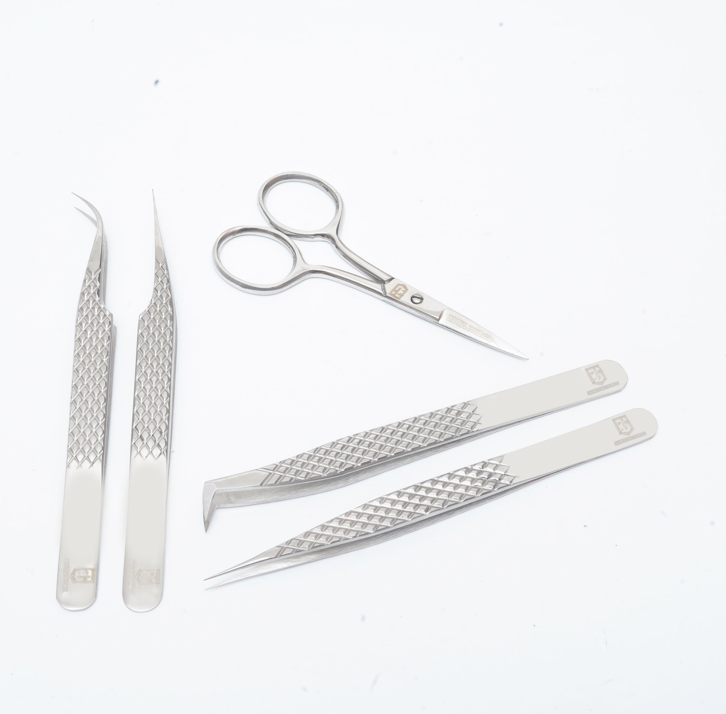 Silver Eye Lashes Extension Tweezer Kit 5 in 1.