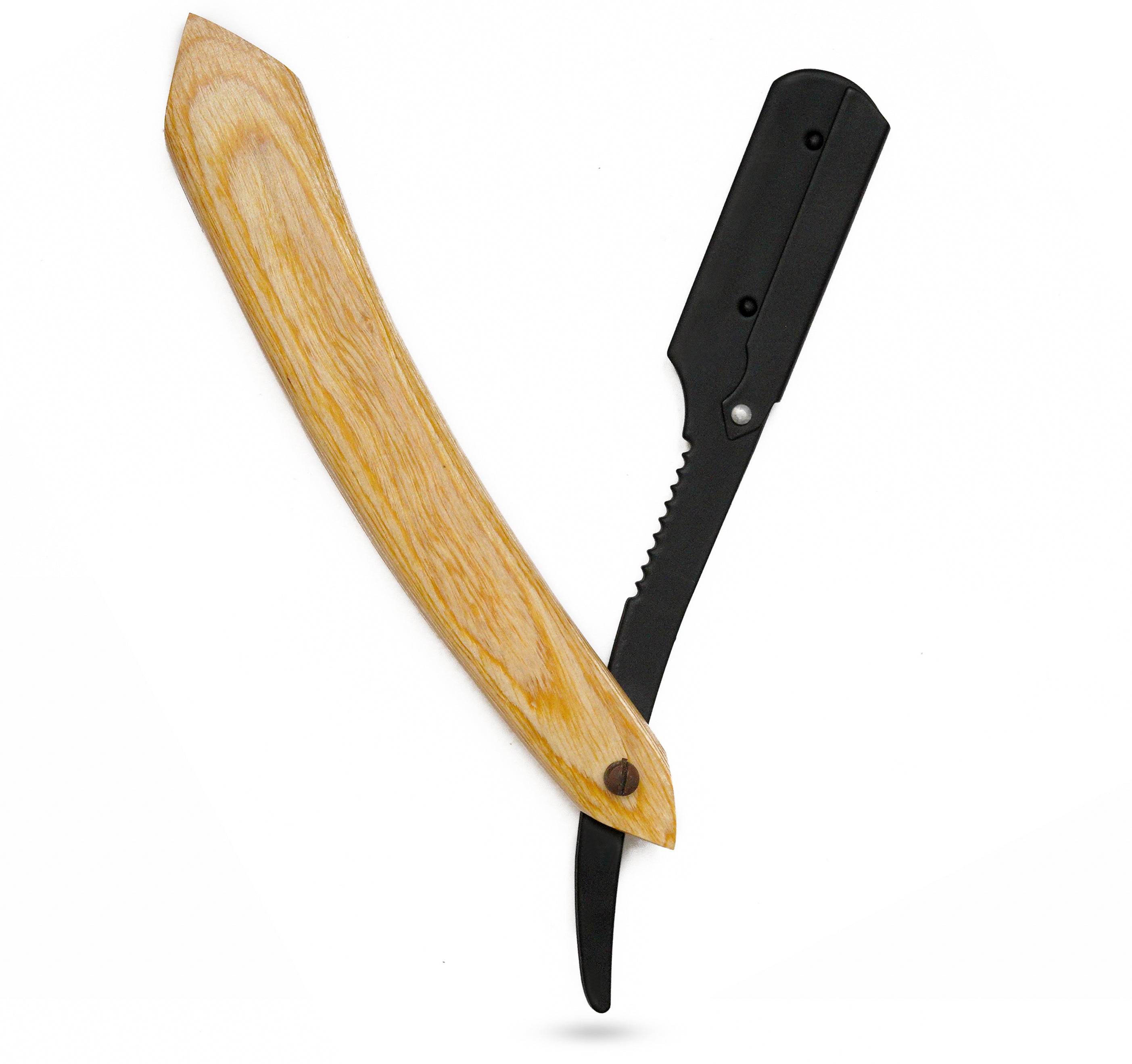 Wooden handle black blade Folding Razor