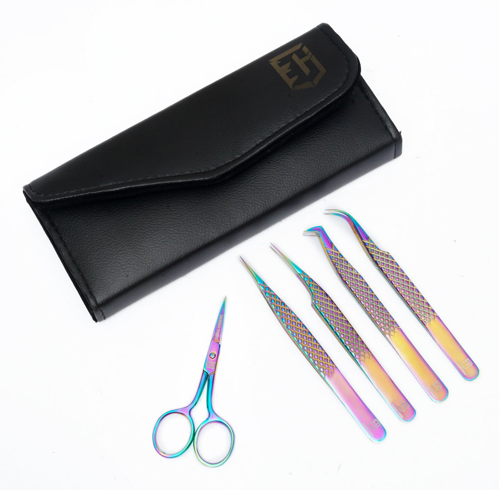 Multi Colours Eye Lashes Extension Tweezer Kit 5 in 1
