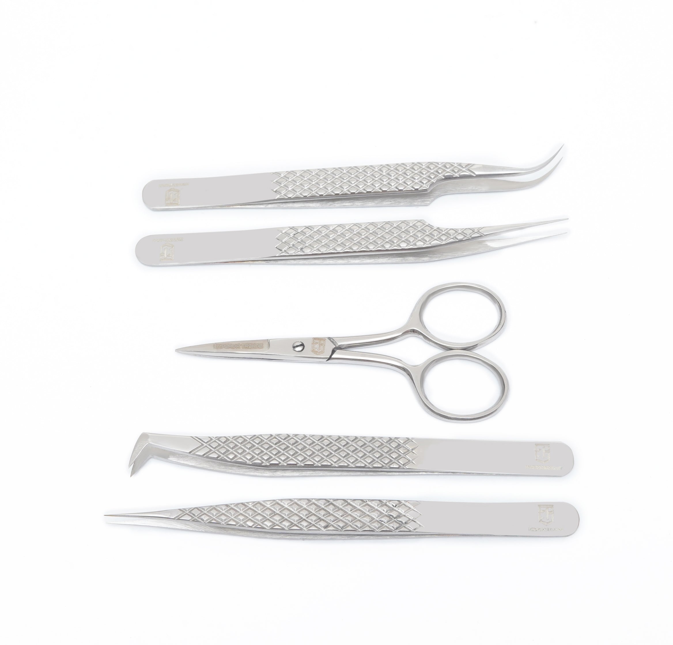 Silver Eye Lashes Extension Tweezer Kit 5 in 1.