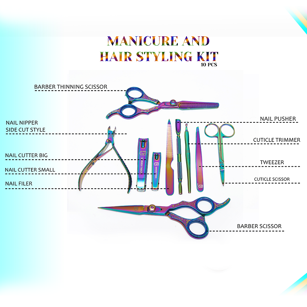 Multi Colours Manicure and Styling Kit 10 in 1