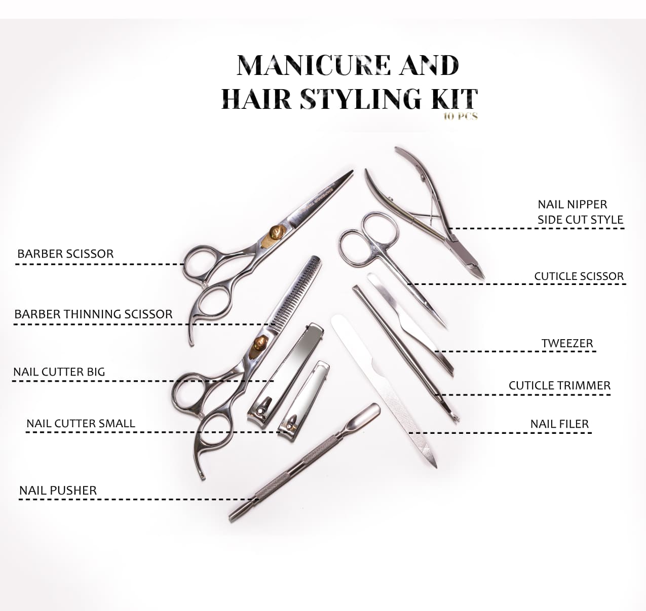 Silver Manicure and Styling Kit 10 in 1
