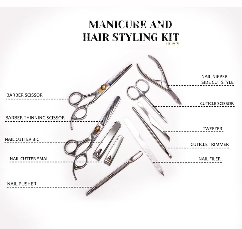 Silver Manicure and Styling Kit 10 in 1