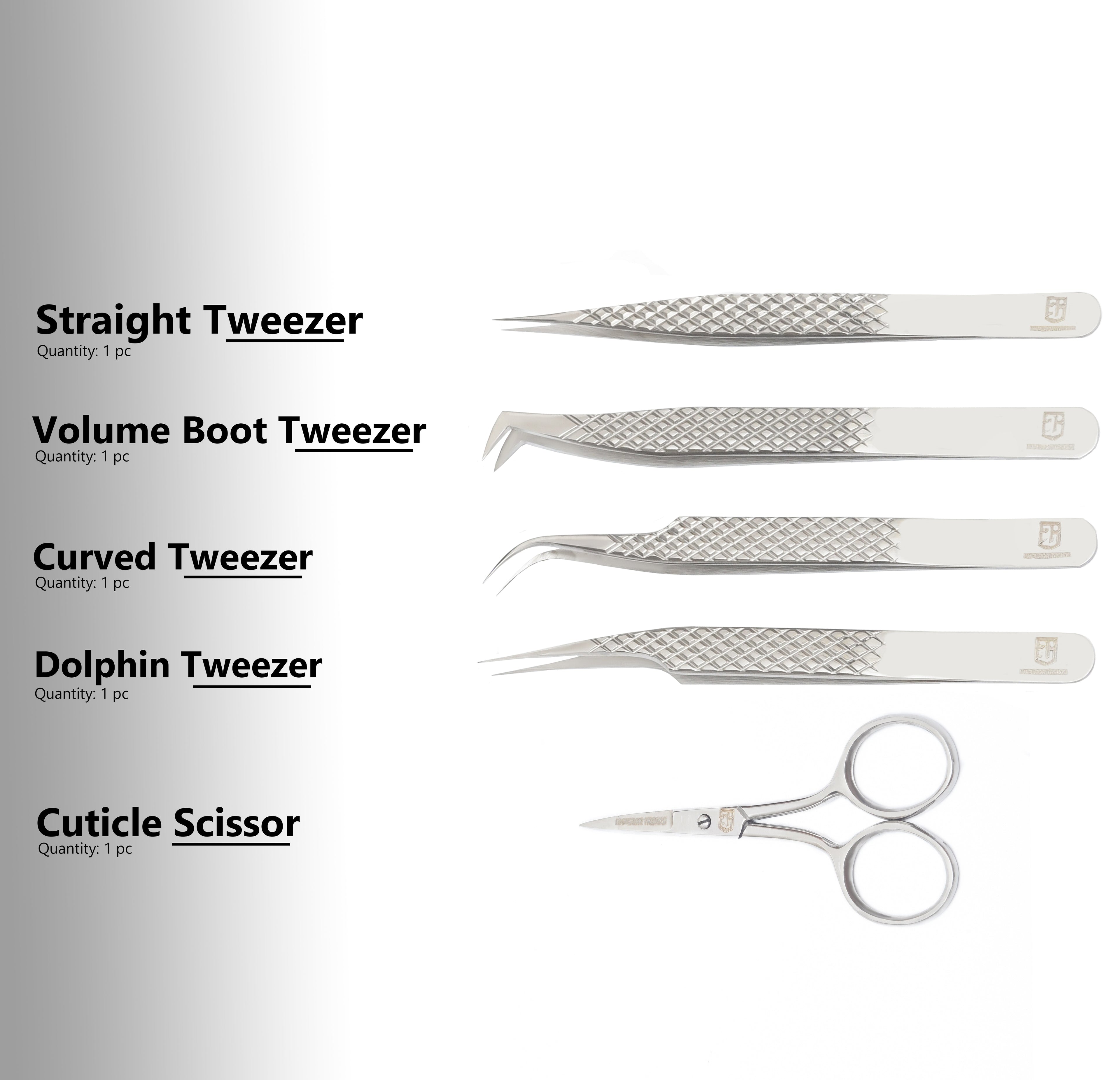 Silver Eye Lashes Extension Tweezer Kit 5 in 1.