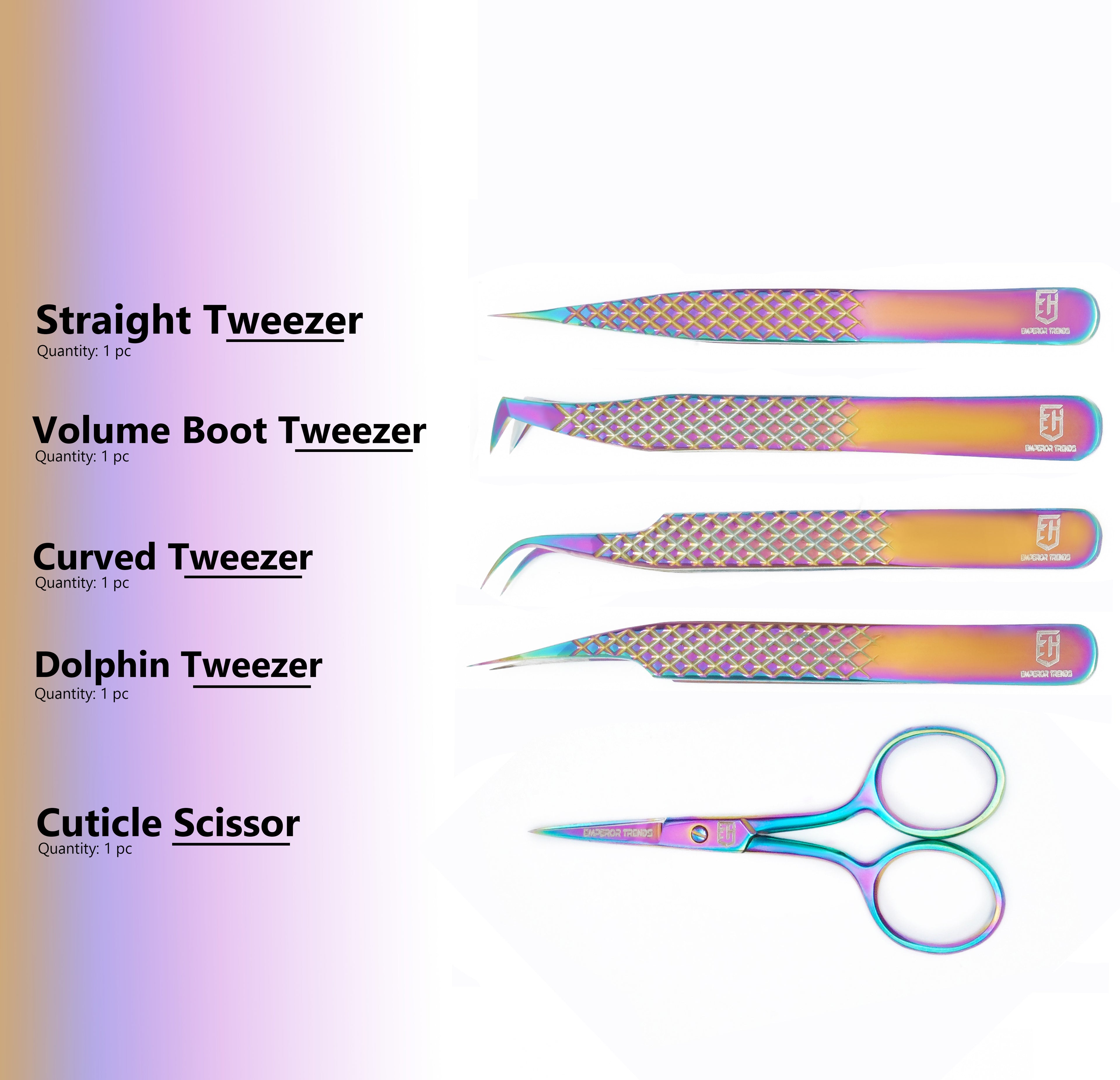 Multi Colours Eye Lashes Extension Tweezer Kit 5 in 1